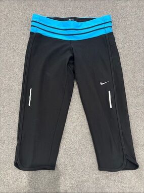 Nike Black Capri Leggings with Bright Blue Waistband